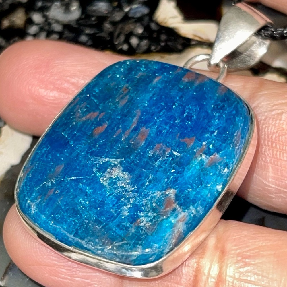 Blue Apatite Crystal Pendant 2”
